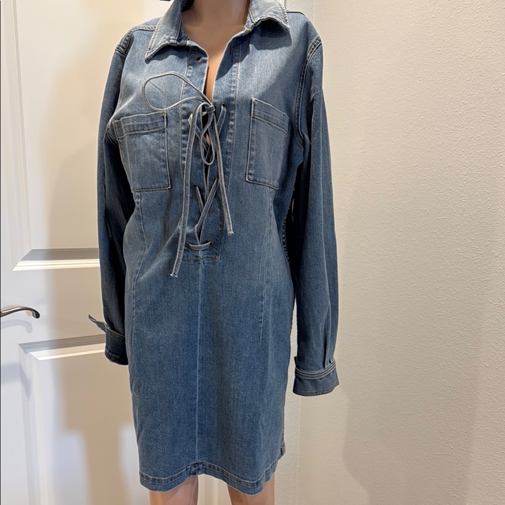 Ramy Brook Lace-Up Dress denim super cute NWT size large
